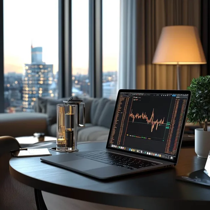 Laptop met handelsgrafiek